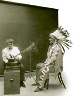 This 1916 image of Frances Densmore and Blackfoot leader Mountain Chief listening to a cylinder recording has become a symbol of the early songcatcher era.